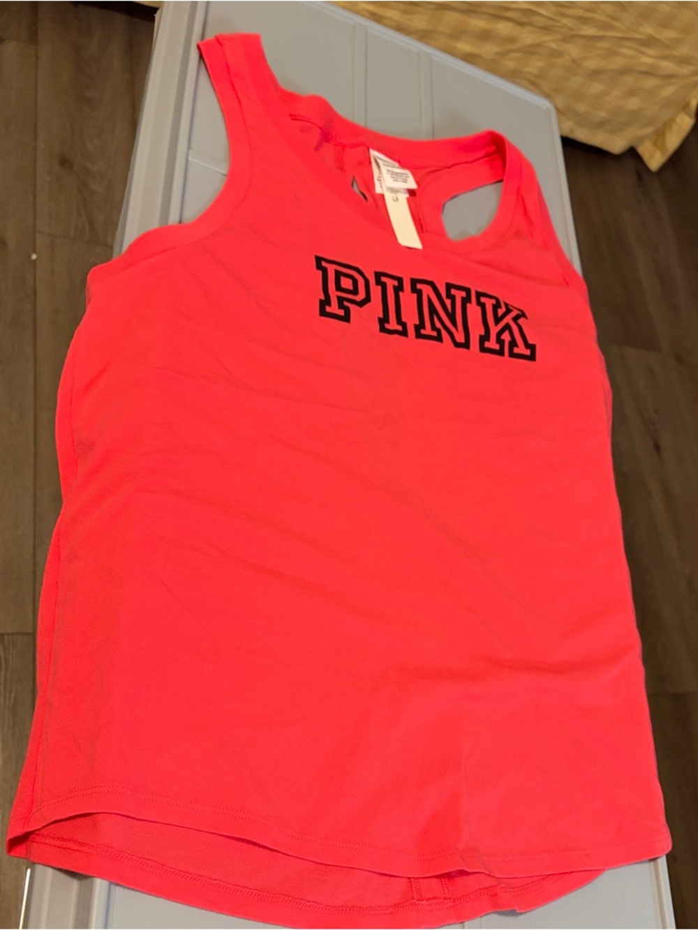 PINK Victoria's Secret Neon Coral Logo Racerback Tank